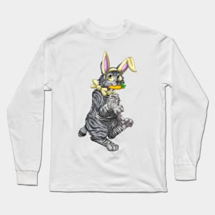 Bobtail BunnyCat: Grey Tabby (Yellow) Long Sleeve T-Shirt